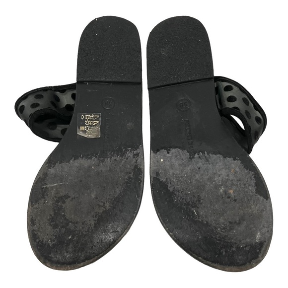 Ancient Greek Sandals Black Leather Sheer Polka Dot Toe Loop Slide Sandals 38 - Picture 11 of 14